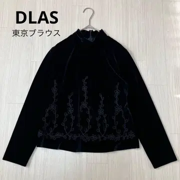 DLAS 도쿄 블라우스 벨로아 모크넥 블라우스 자수 빈티지