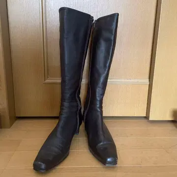 다크 브라운 가죽 롱 부츠