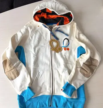 미사용 새상품 Paulies 후드 부착 화이트 블루 집업 후드티 M