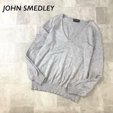 새상품급 JOHN SMEDLEY 영국제 V넥 코튼 니트 그레이