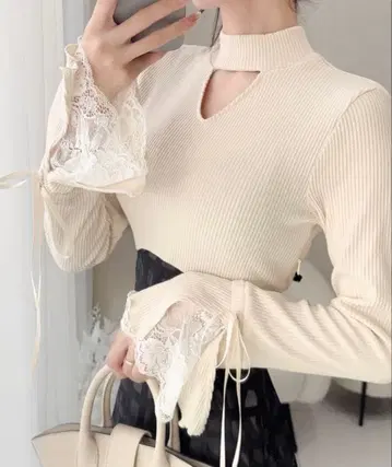 mily bilet 소매 레이스 리브 니트 도킹 원피스