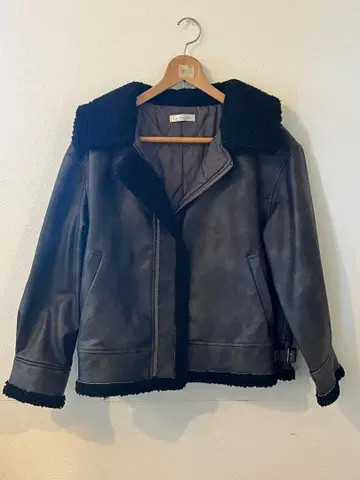 브라운 보아 옷깃 라이더 자켓