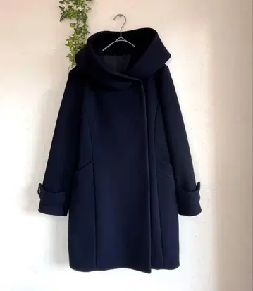 아나이 ANAYI 코트 후드 스냅 버튼 울 캐시미어 네이비
