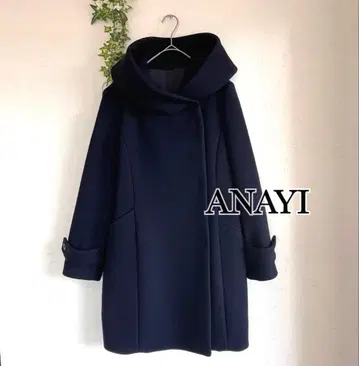 아나이 ANAYI 코트 후드 스냅 버튼 울 캐시미어 네이비