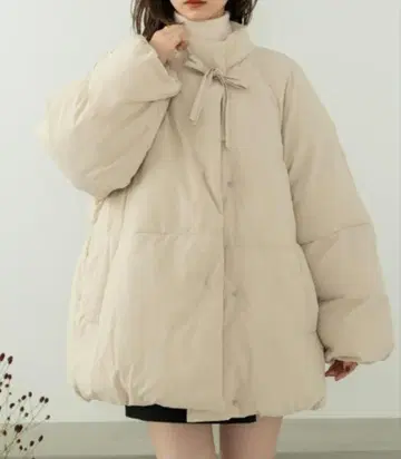 hinari 히나리 충전솜 리본 미들 코트 베이지 S 사이즈