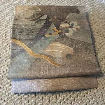 나고야 오비 꽃무늬 베이지 계열 실크