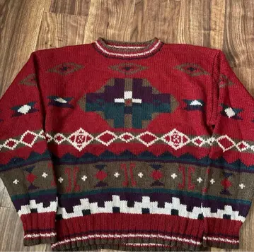 80s L.L.Bean 네이티브 무늬 울 니트 스웨터 빈티지