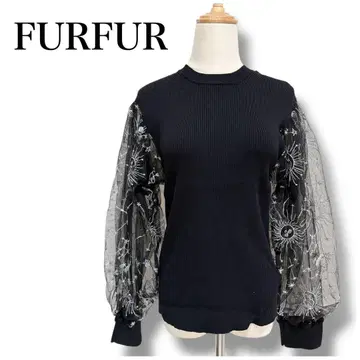 FURFUR 오간자 슬리브 리브 티셔츠 F 블랙