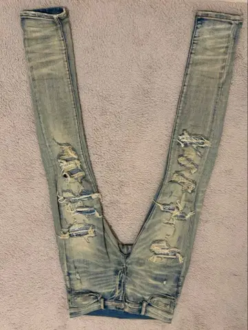 m n m i 라이트 블루 데미지 스키니 청바지