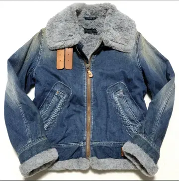 AVIREX 데님 자켓 데미지 가공 보아 안감 플라이트 자켓