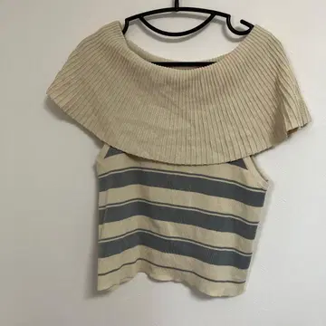 ABITOKYO 슬리브리스 니트 베이지 그레이 스트라이프