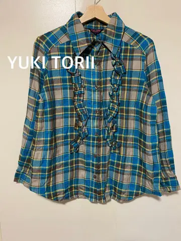 YUKI TORII 유키토리이 프릴 달린 긴팔 셔츠 블루 울 혼방 38