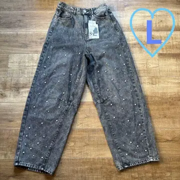 시마무라 데님 펄 장식 배럴 팬츠 L