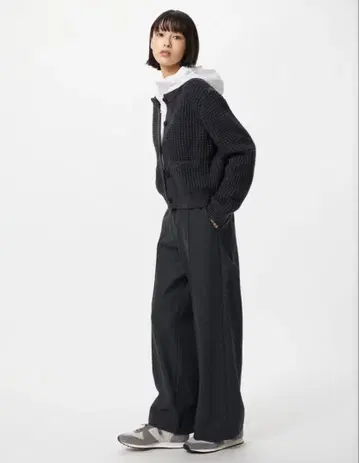 유니클로 브러쉬드 저지 와이드 팬츠 M 다크 그레이