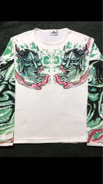 그린 반야 일본풍 패턴 긴팔 셔츠