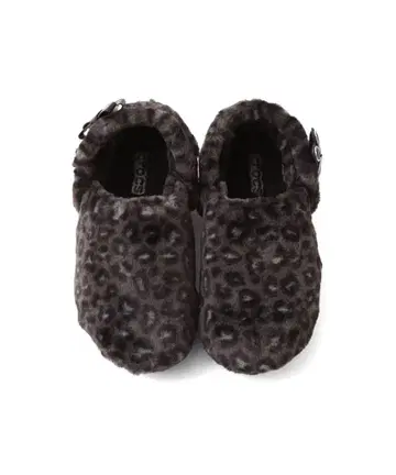 레오파드 무늬 퍼 샌들 백 스트랩 포함