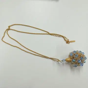 빈티지 파란색 비즈 꽃 디자인 목걸이