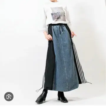 미카레미카레 도킹 스커트 데님 x 맨투맨 라인 허리밴딩