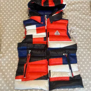 PYRENEX 기하학 패턴 후드 부착 다운 베스트