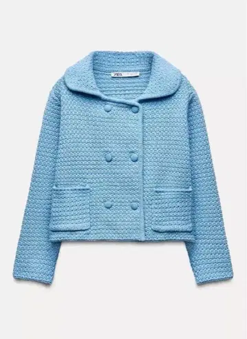 ZARA woman 청키 니트 피터팬 옷깃 자켓 라이트 블루
