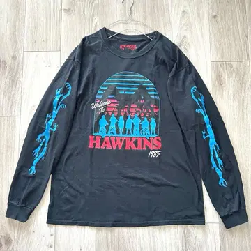 기묘한 이야기 공식 롱 T 블랙 L 소매 프린트 Netflix 리브 소매
