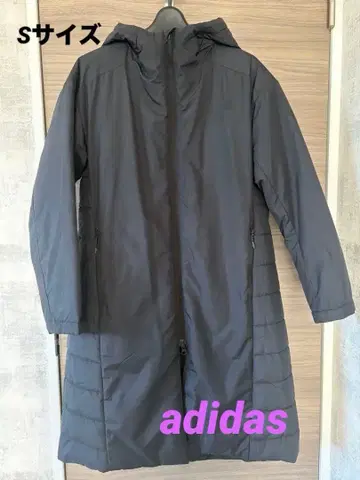아디다스 블랙 벤치 코트 후드 부착 충전솜 다운 코트 여성용 S