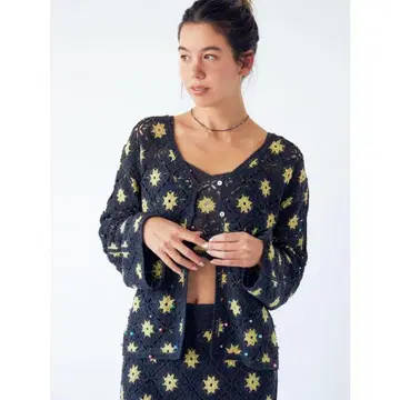 비즈 콤비 니트 가디건 ungrid