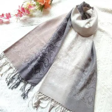 페이즐리 무늬 그라데이션 스톨 캐시미어 실크 울 베이지