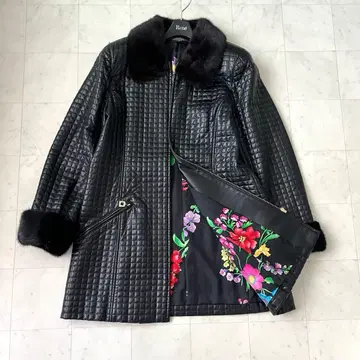 새상품급 레오나르 퀼팅 가죽 자켓 코트 안감 꽃무늬 퍼 11