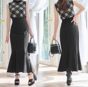 미셸 마카롱 머메이드 스커트 BLACK 성숙한 슬림 레그 스커트 XS