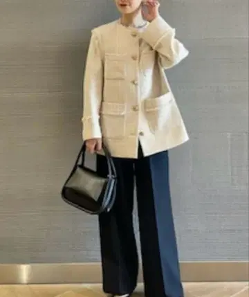 그린 라벨 릴랙싱 2way 노카라 자켓 트위드