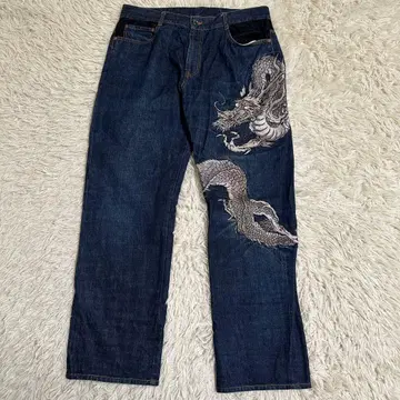 [ 화려악단 ] 데님 스트레이트 데님 자수 일본풍 패턴 은운룡 38