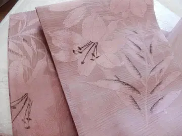 순수 실크 앤티크 여름용 후쿠로 오비 백합꽃 핑크 계열
