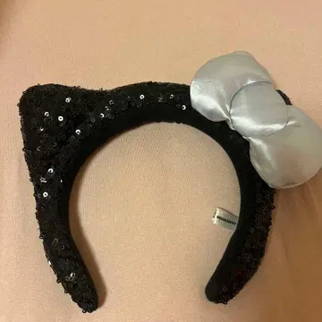 고양이 귀 머리띠 실버 리본 포함