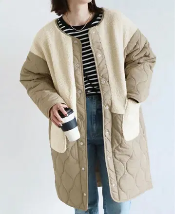 노카라 보아 퀼팅 코트 베이지