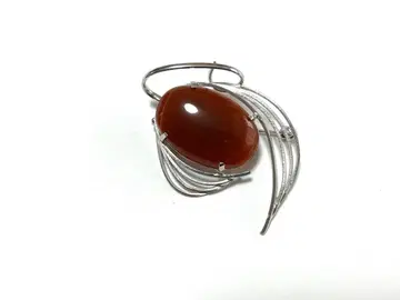 천연 빨간색 마노 대형 디자인 브로치 실버 컬러