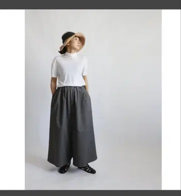 anvai 코튼 치노 원단 전후 턱 입 와이드 팬츠 그레이