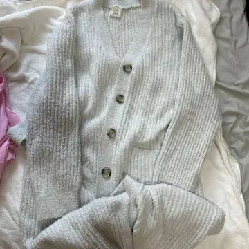 리브 편직 가디건 라이트 그레이 젤라피케