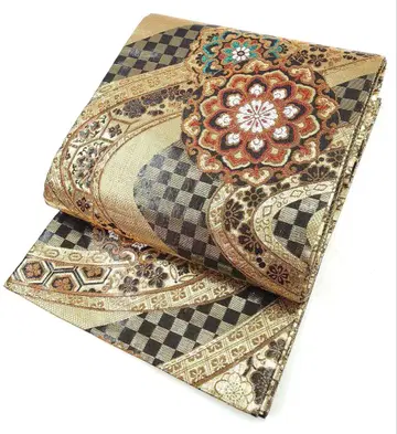 FN12064a 기모노 후리소데 순수 실크 후쿠로 오비 육통 무늬 채화문