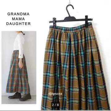 GRANDMA MAMA DAUGHTER 체크 무늬 롱 턱 스커트