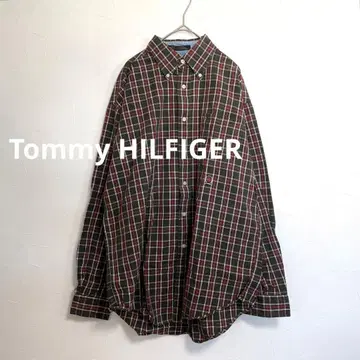 타미힐피거 90s 엠블럼 자수 로고 체크 셔츠 M