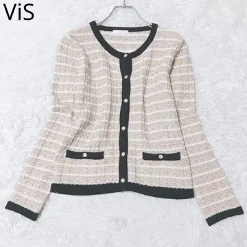 비스 니트 가디건 트위드 라메 고급 화이트 베이지 M 온오프