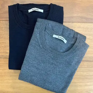 SLOANE 14G 메리노울 천축 크루넥 니트 풀오버 다크 그레이