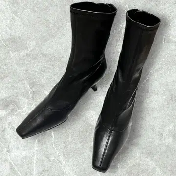 긴자 카네마츠 백 지퍼 숏부츠 센터 심 블랙