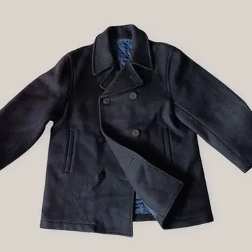 울 더블 브레스트 피 코트 네이비 일본제