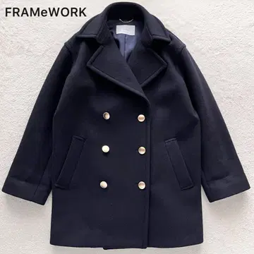 프레임워크 라무 리버 멜톤 P 코트 사이즈 38 네이비 울