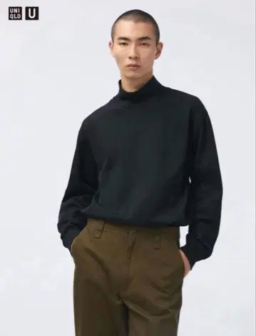 UNIQLO U 유니클로 브러쉬드 모크넥 T셔츠 블랙 L 새상품