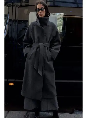 택 포함 소프트 하이넥 벨트 코트