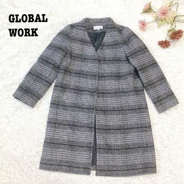 s.2278 [글로벌 워크] 노카라 코트 무릎 기장 체크 무늬 블랙 계열