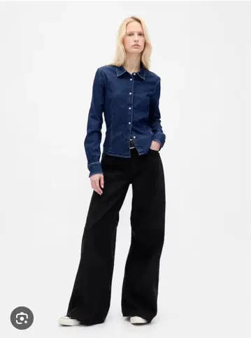 블랙 와이드 데님 팬츠